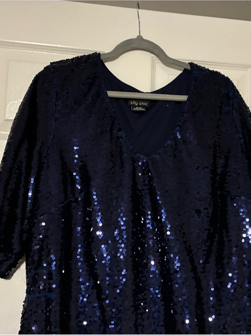 City Chic Navy Sequin V-Neck Dress